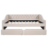 Upholstered Daybed With Two Drawers, Wood Slat Support
