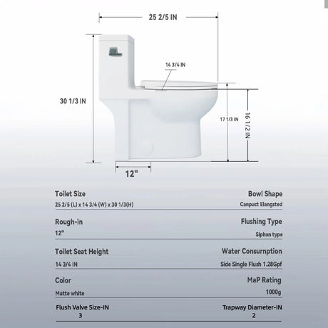 Gloss Tornado Flush 1 Piece Elongated Toilet With Siphonic Side Press, ADA Comfort Chair Height - Gloss White