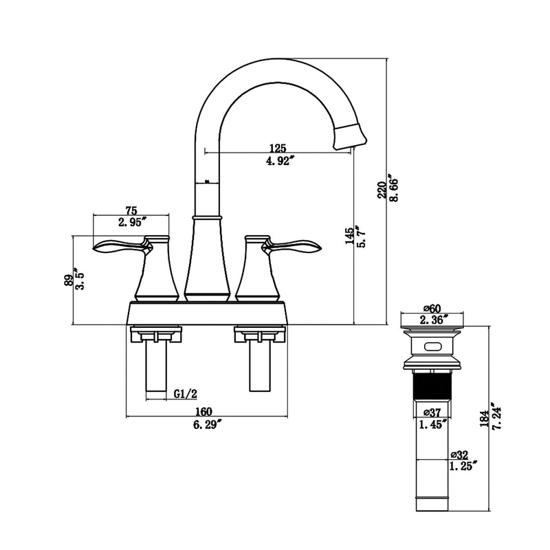 4" Centerset Bathroom Faucet With Pop Up Drain And Water Supply Lines - Brushed Nickel
