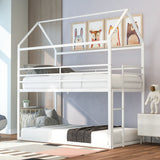 House Bunk Bed Metal Bed Frame Built-In Ladder, No Box Spring Needed