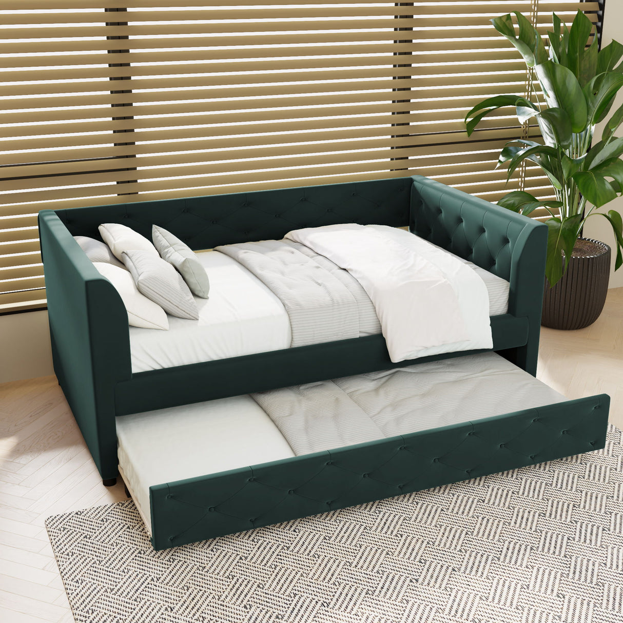 Upholstered Tufted Daybed With Trundle