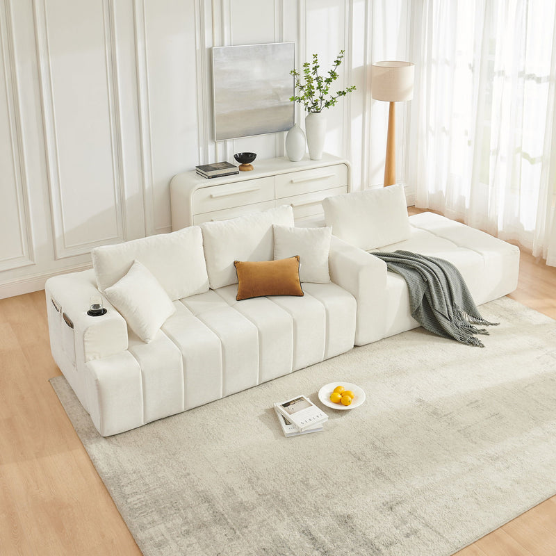 L - Shaped Sectional Sofa With Cup Holders & Side Pockets