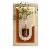 Adjustable 3 Color LED Sandstone Wall Decor With Simulated Plants, Vase & Rabbit Statue - Light Coffee