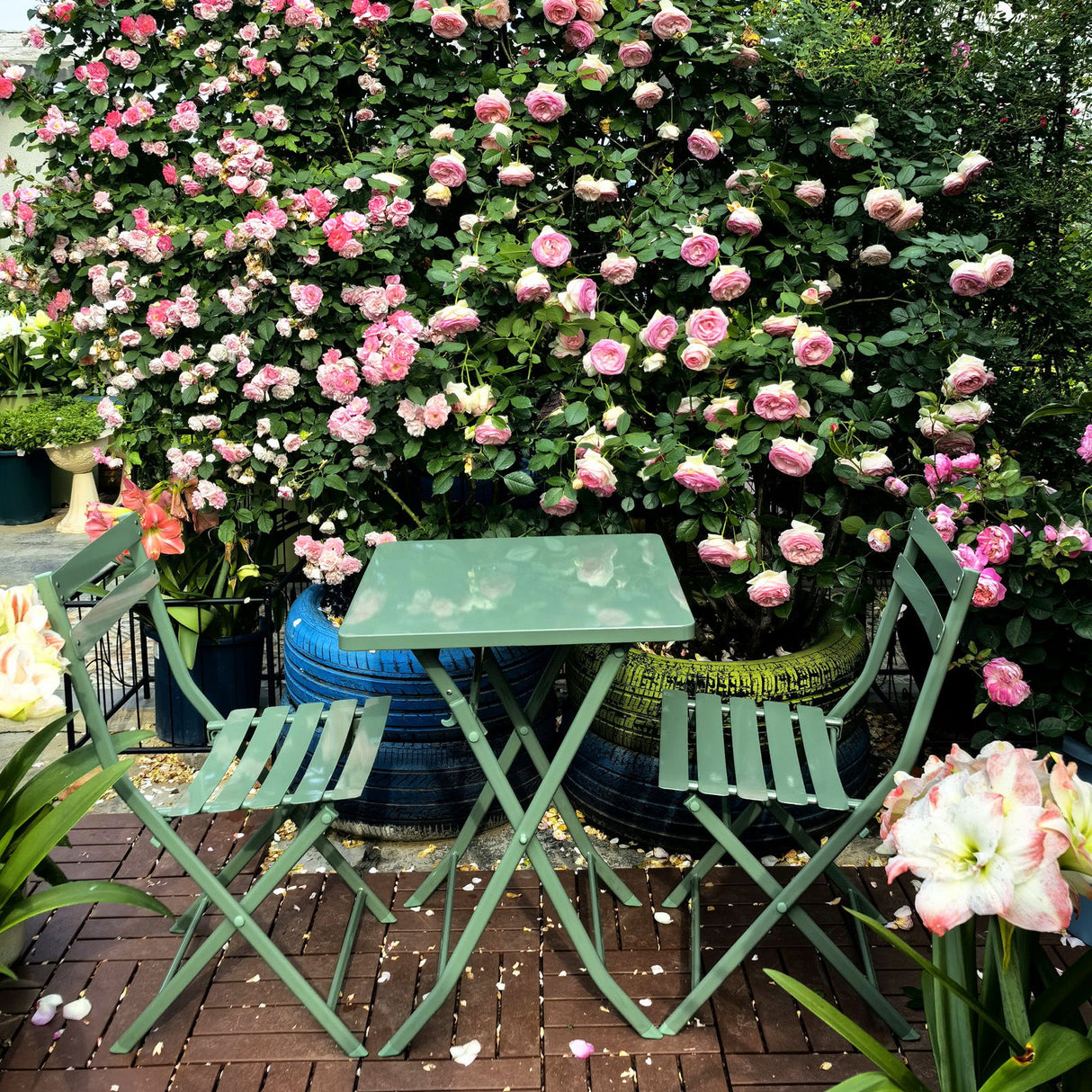 3 Piece Patio Bistro Set Of Foldable Square Table And Chairs