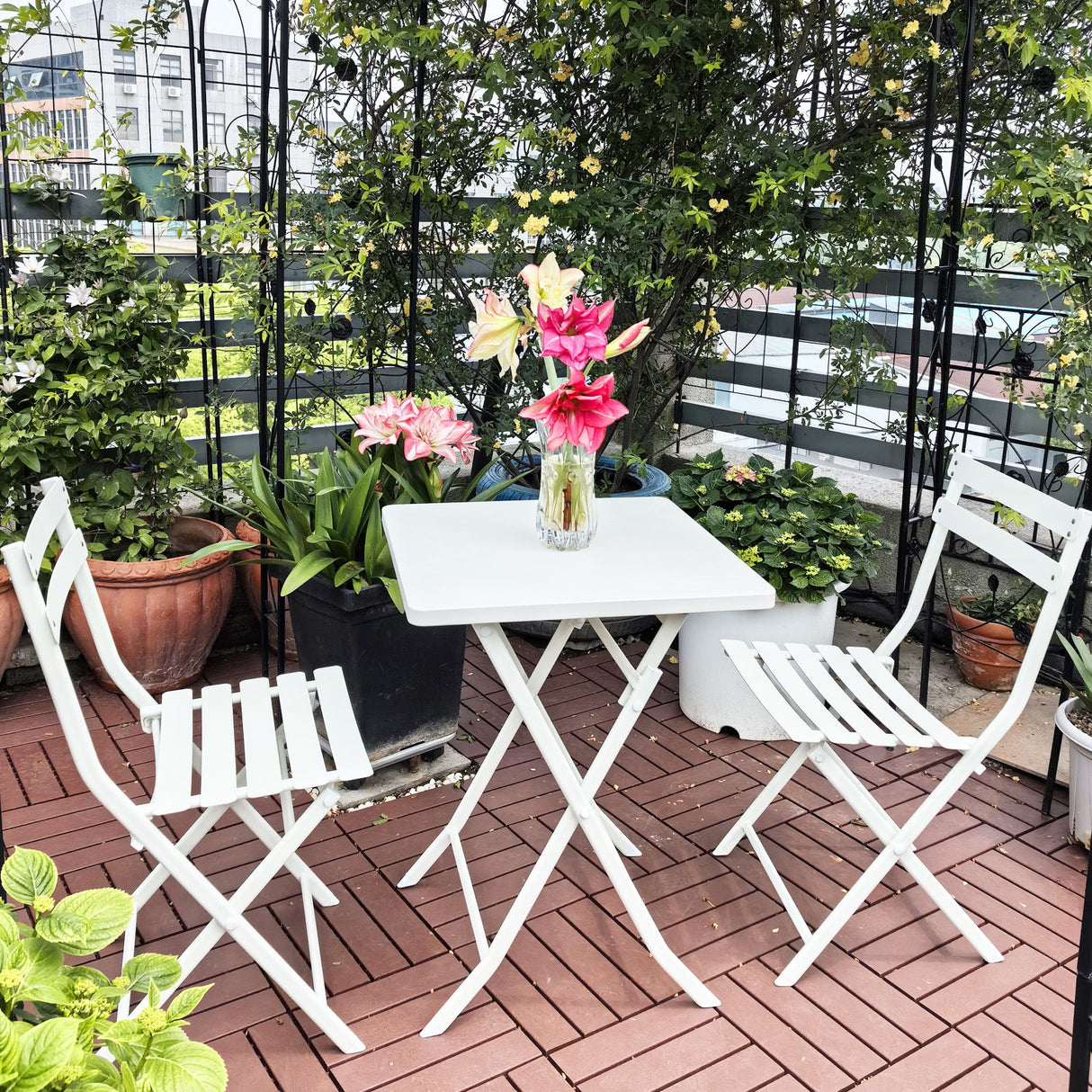 3 Piece Patio Bistro Set Of Foldable Square Table And Chairs