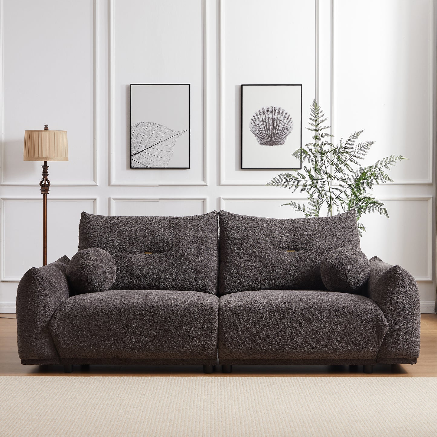 Lamb's wool 2-seater cushion sofa 90'' comfortable sofa for living room Bedroom and other casual spaces Lamb's wool sofa with 2 cushions and 2 ball pillows. (gray)two sets