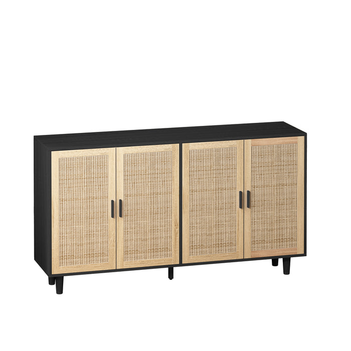 62.20"Elegant and Functional 4-Door Rattan Decorative Storage Cabinet,for Bedroom,Living Room,Office,Easy Assembly,Black(Same SKU:W757P190068)