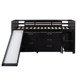 Loft Low Bed With Cabinets, Shelves And Slide