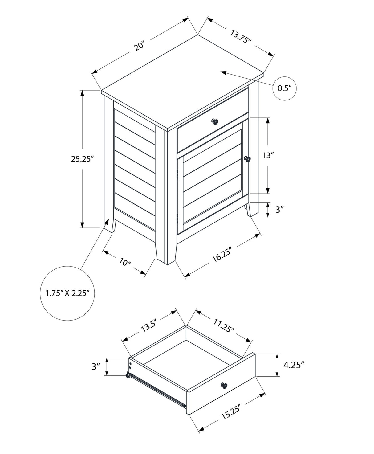 Accent Nightstand, Storage Drawer, Transitional