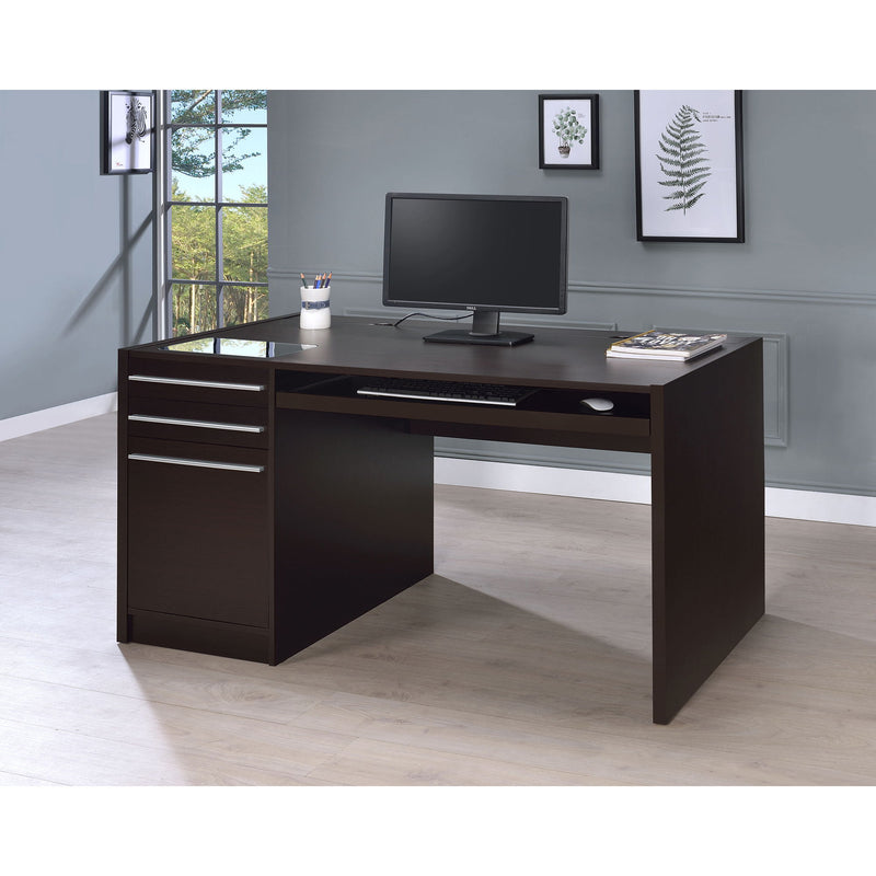 Halston - 3 Drawer Office Computer Desk With Keyboard Tray - Cappuccino
