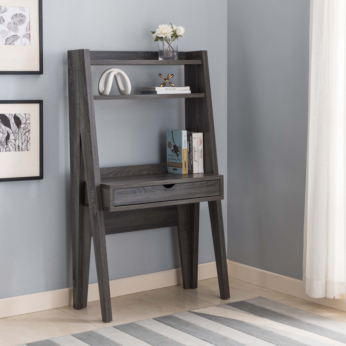Ladder Desk Two Tone, Home Office Study Desk With Drawer And Two Shelves