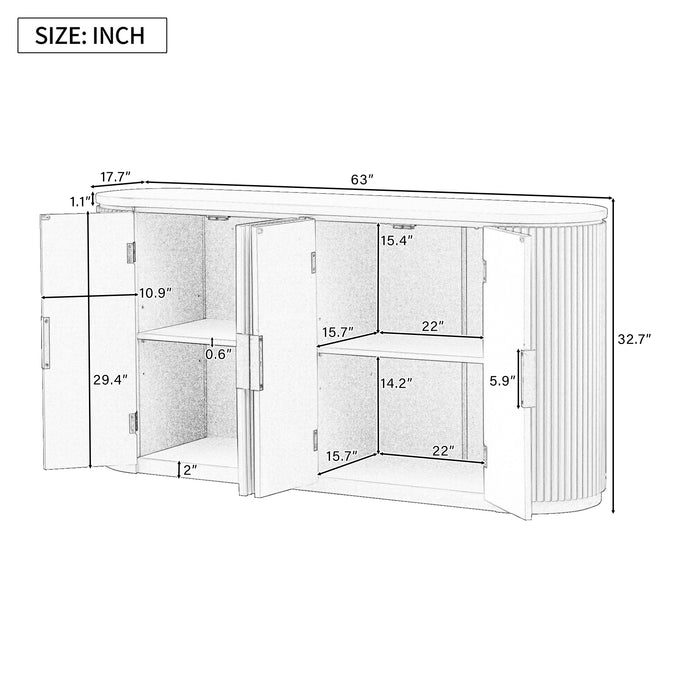 U_STYLE Vertical Striped Door Storage Cabinet with Metal Handles, Adjustable, Suitable for Study, Entryway and Living Room