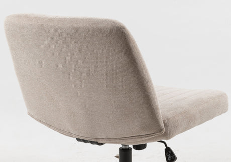 Cross Legged Office Chair, Wide Comfty Desk Chair, Vanity Home Chair, Armless Computer Task Chair With Wheels, Swivel And Height Adjustable - Beige