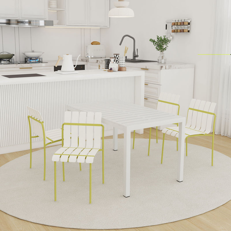 4 Piece Set Of Modern Color Block Designed Single Chairs With Long Table