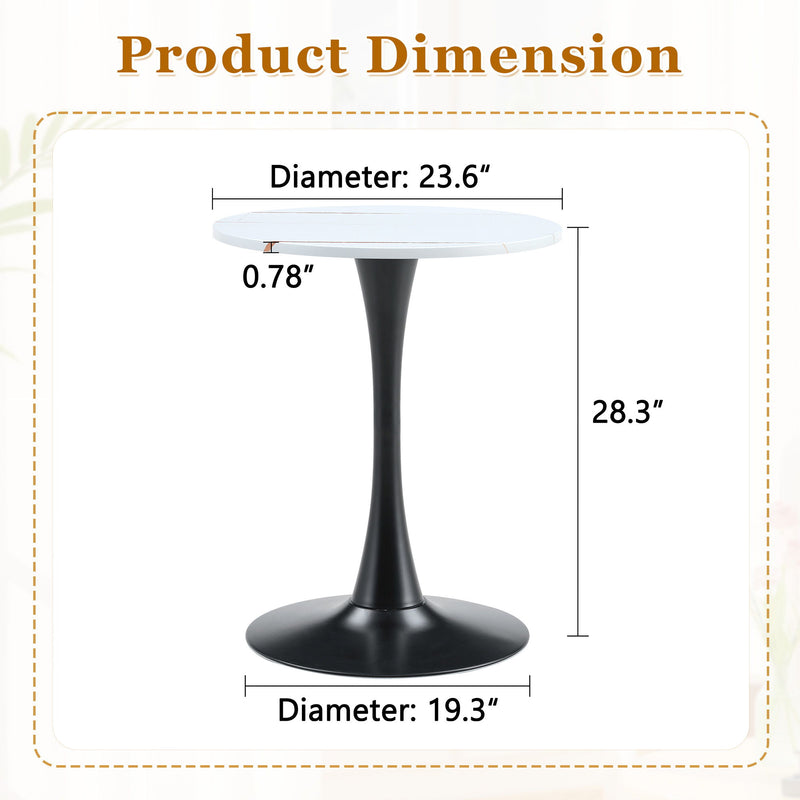 Round Dining Table With Thickened Engineered Wood Top And Metal Pedestal, 23.6" Diameter For Kitchen, Living Room, Small Spaces