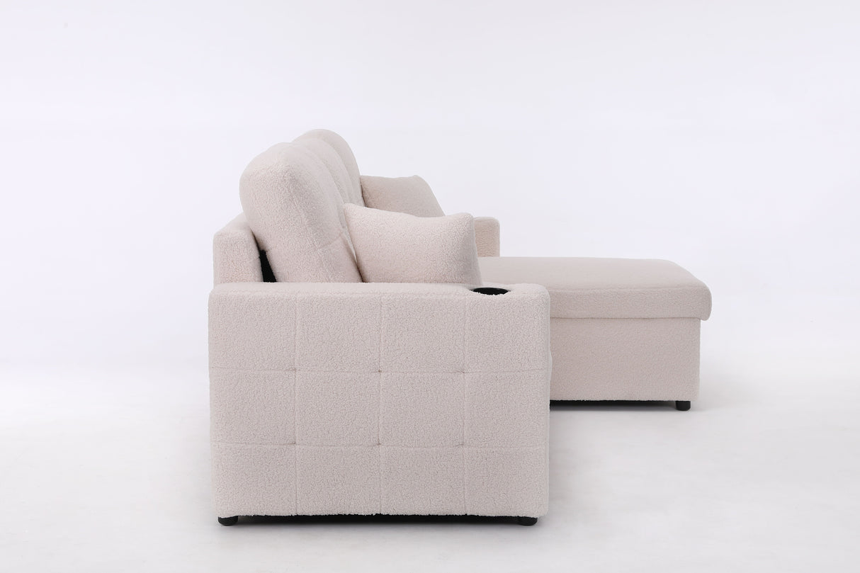 Lambswool - Pull Out Sleeper Sectional Sofa With Storage Chaise