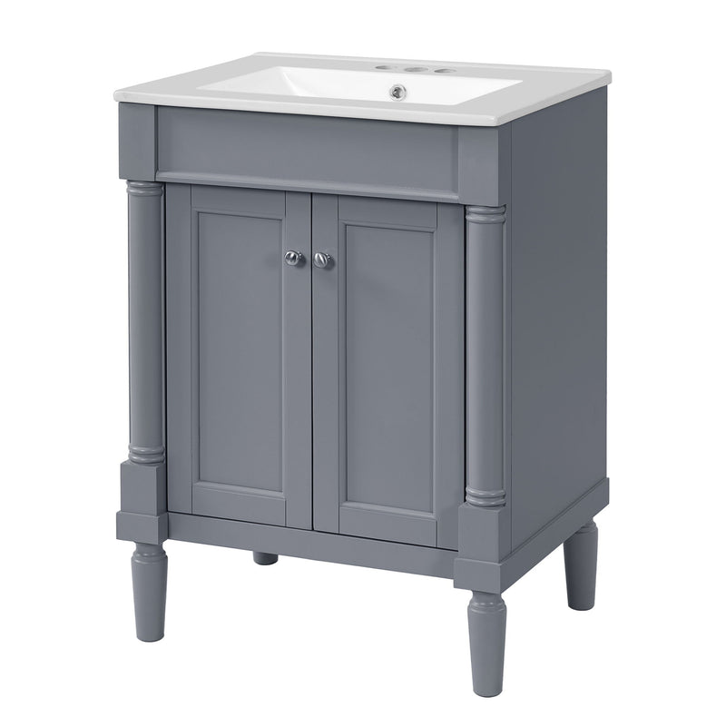 24" Bathroom Vanity With Top Sink, 2 Tier Storage Cabinet - Gray