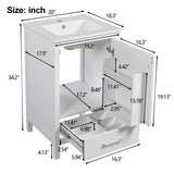 Bathroom Vanity With Ceramic Sink, Soft Close Drawers, Door Organizer, Divider Drawer, Adjustable Foot Pads