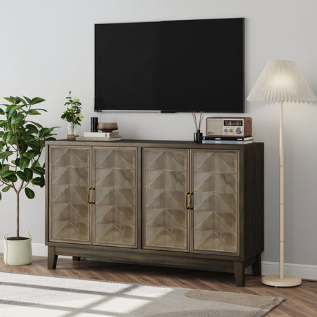 Vintage Sideboard Buffet Cabinet With Storage, Large Accent Cabinet Sideboard With 4 Doors, Storage Cabinet With Storage Console Table, For Kitchen Dinning Room Living Room Hallway Or Entryway - Brown