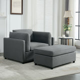 Wide Modern Oversized Armchair With Ottoman Stool, Single Sofa With Lumbar Support, Accent Chair
