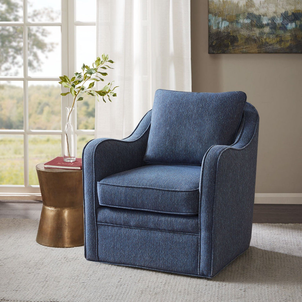 Wide Seat Swivel Arm Chair With 360 Degree Rotation