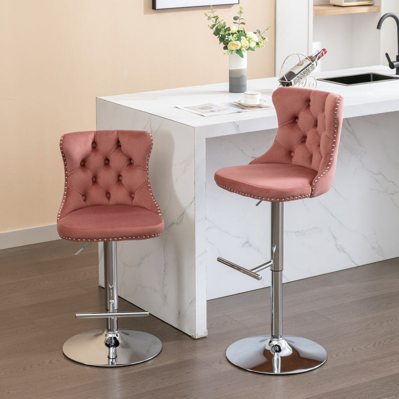 Swivel Barstools Adjusatble Seat Height From 25-33", Modern Upholstered Base Bar Stools With Backs Comfortable Tufted For Home Pub And Kitchen Island (Set of 2)