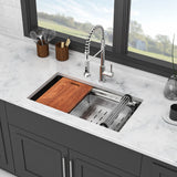 Undermount Kitchen Sink, Single Bowl With Ledge Workstation, 16 Gauge Stainless Steel - Brushed Nickel