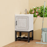 Modern Freestanding Bathroom Vanity With Ceramic Sink, Hot And Cold Faucet, 1 Door Cabinet & Open Shelf