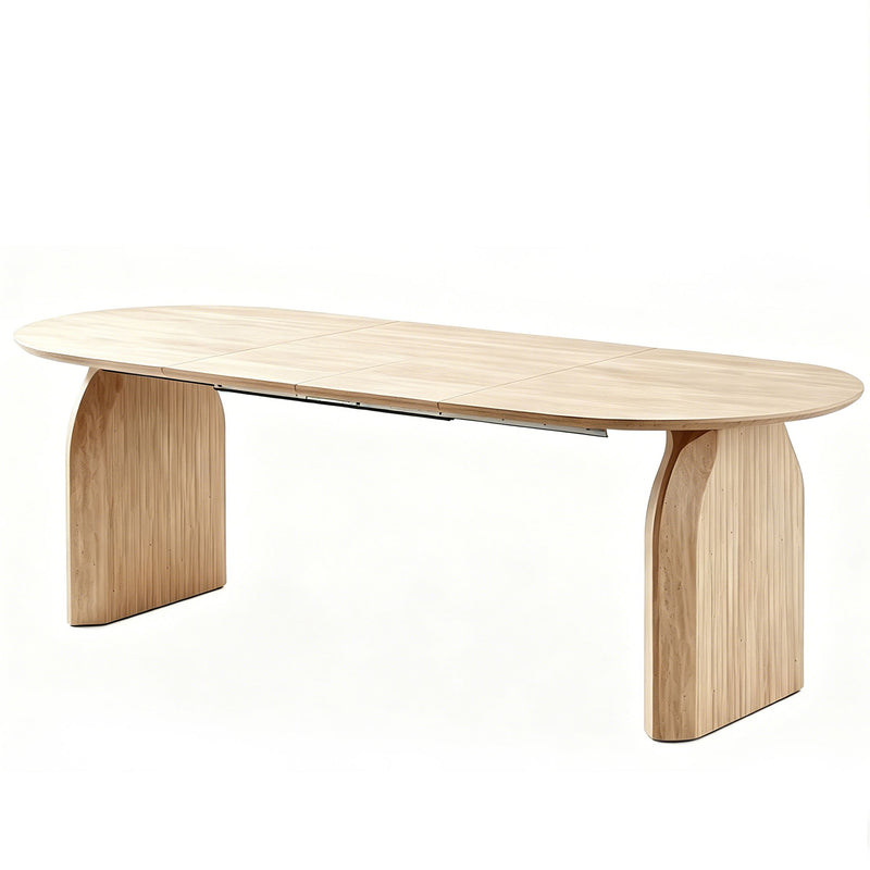 Oval Extendable Dining Table With Dual Pillar Design - Off White