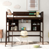 Loft Bed With Storage Shelves, Desk And Ladder