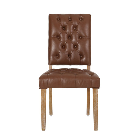Sophisticated Dining Chair Set With Button Tufting - Light Brown / Weathered Wood