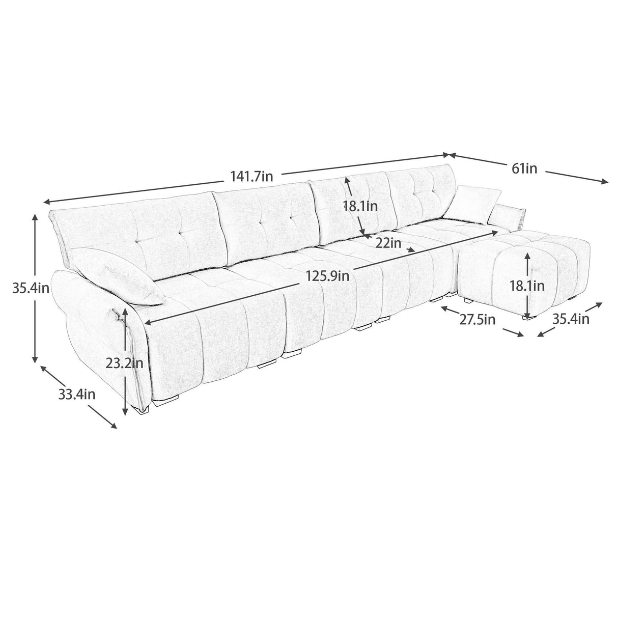 Elegant Sofa Set With Ottoman And Pillows, Textured Chenille, High Resilience Cushions