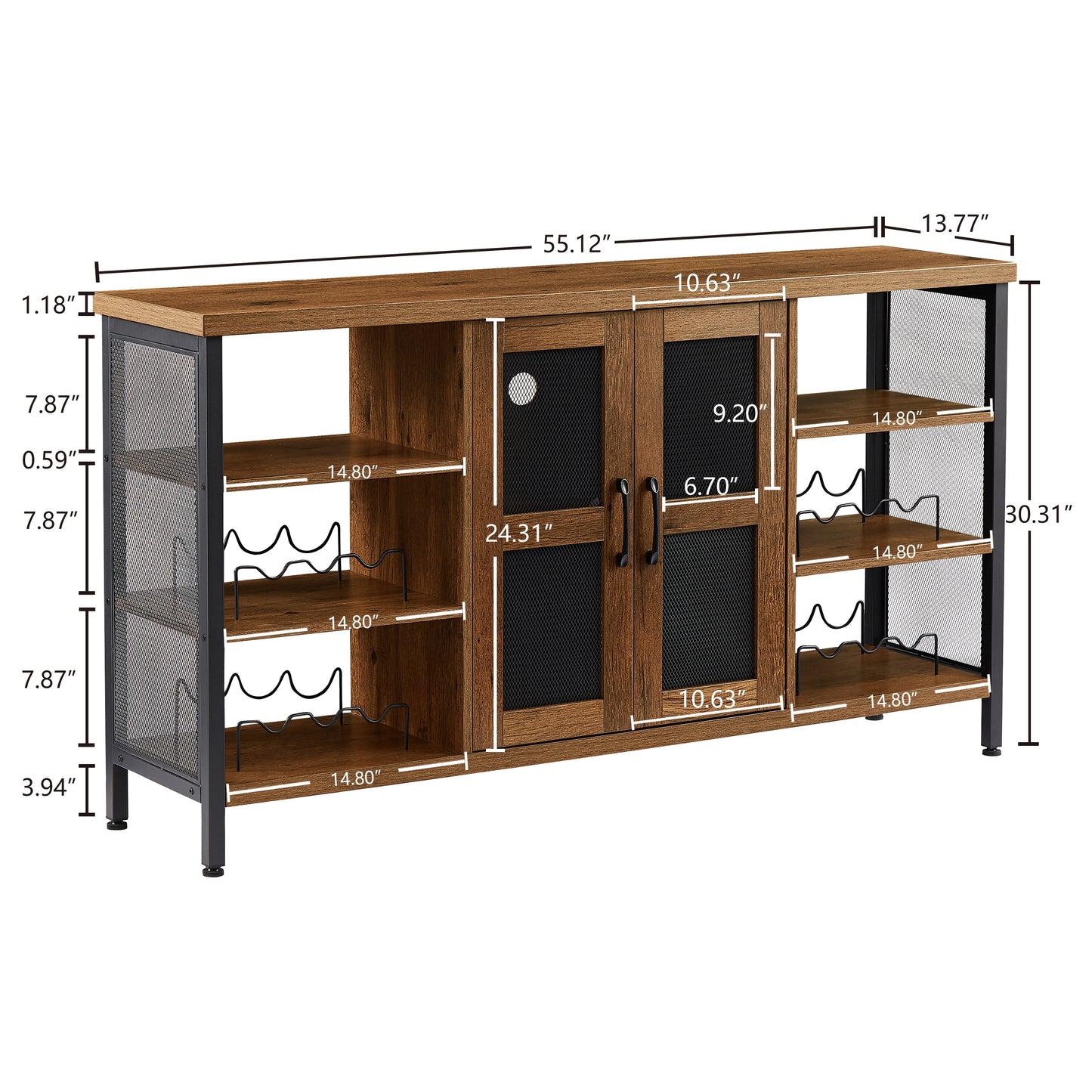 JHX Industrial Wine Bar Cabinet, Liquor Storage Credenza, Sideboard with Wine Racks & Stemware Holder (Hazelnut Brown, 55.12''w x 13.78''d x 30.31' ' h)