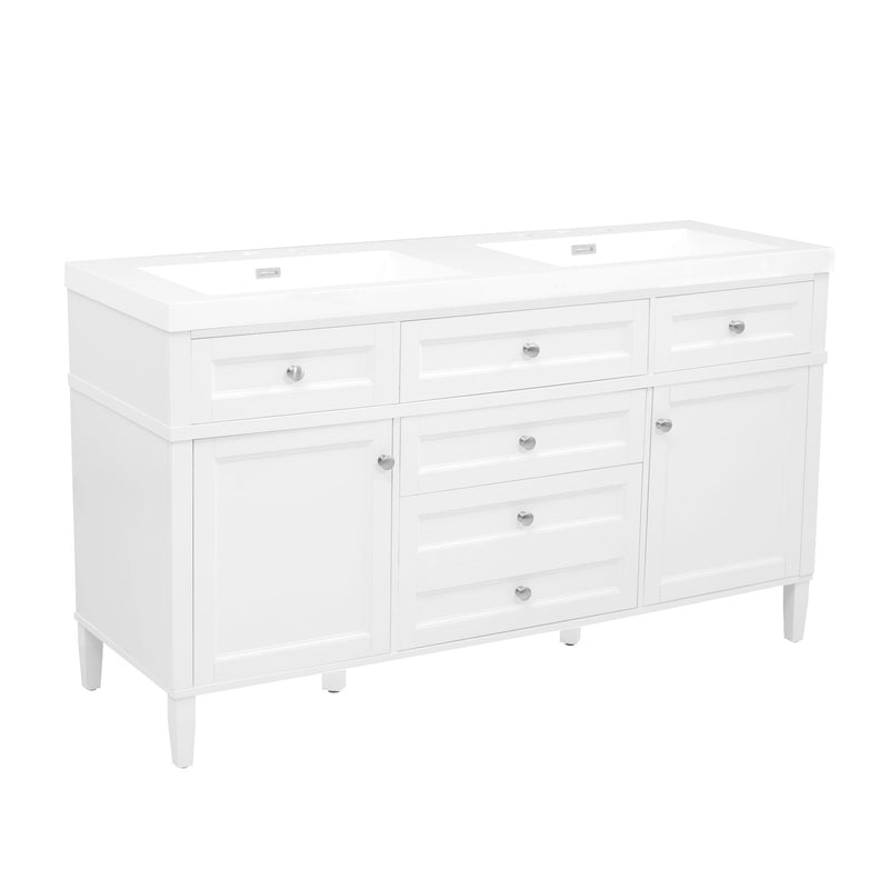 Bathroom Vanity With Double Sink, 3 Drawers, 2 Doors, Adjustable Shelves, Freestanding - White