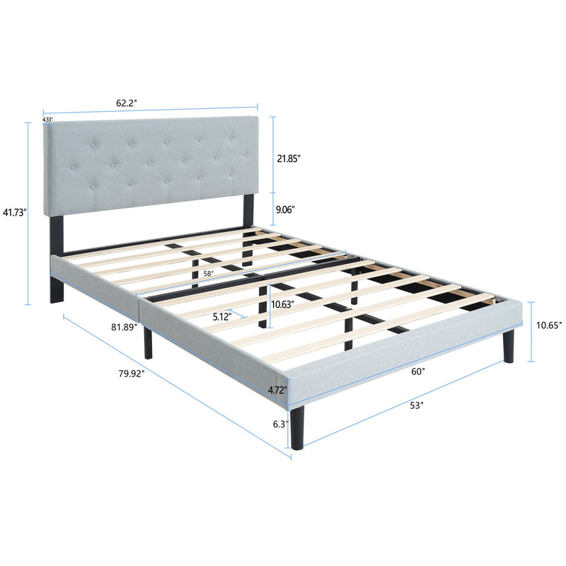 Modern Upholstered Platform Bed Frame With Button Tufted Fabric Headboard