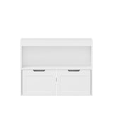 Book Organizer With Large Drawers And Open Shelves, Toy Storage Cabinet With Removable Wheels And Rounded Edges - White