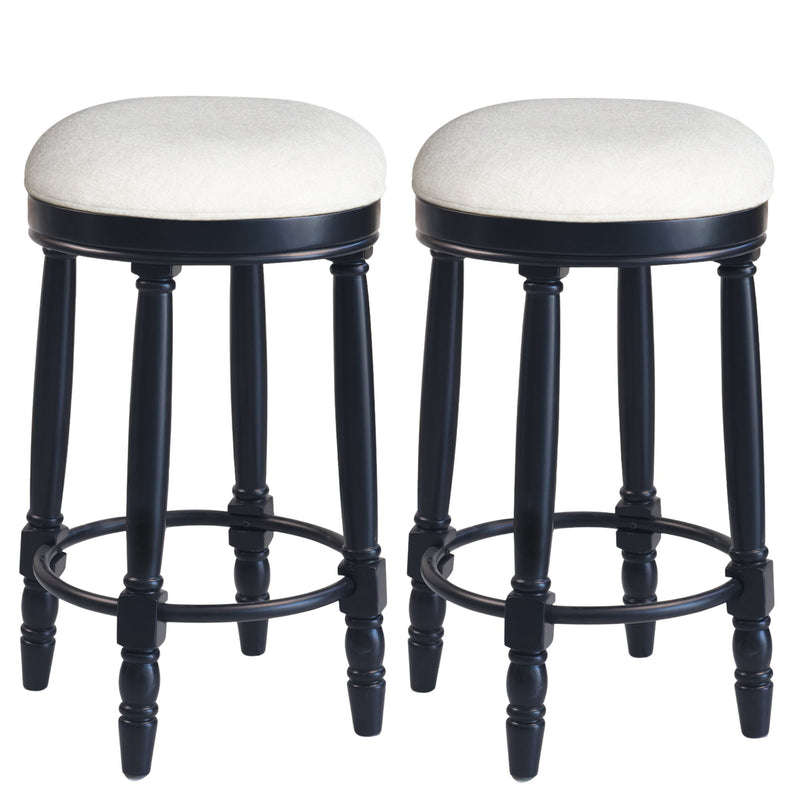 360° Swivel Wooden Barstools With Upholstered Seat, Counter Height (Set of 2)