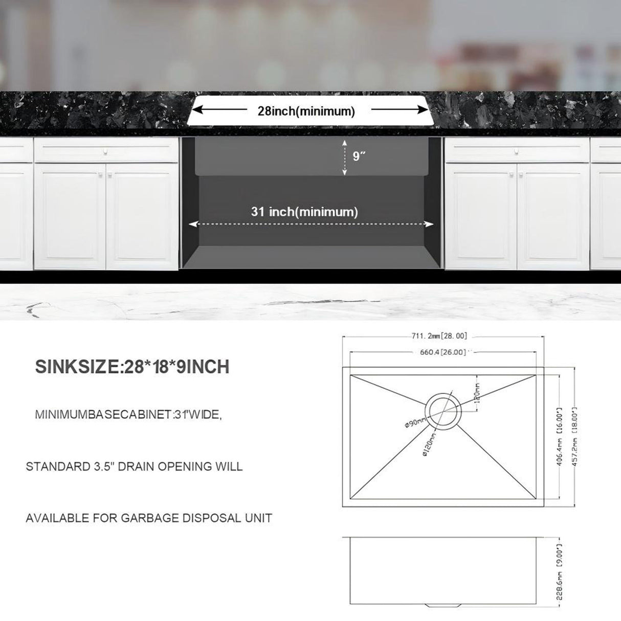 Undermount Stainless Steel Kitchen Sink, Deep Single Bowl Basin