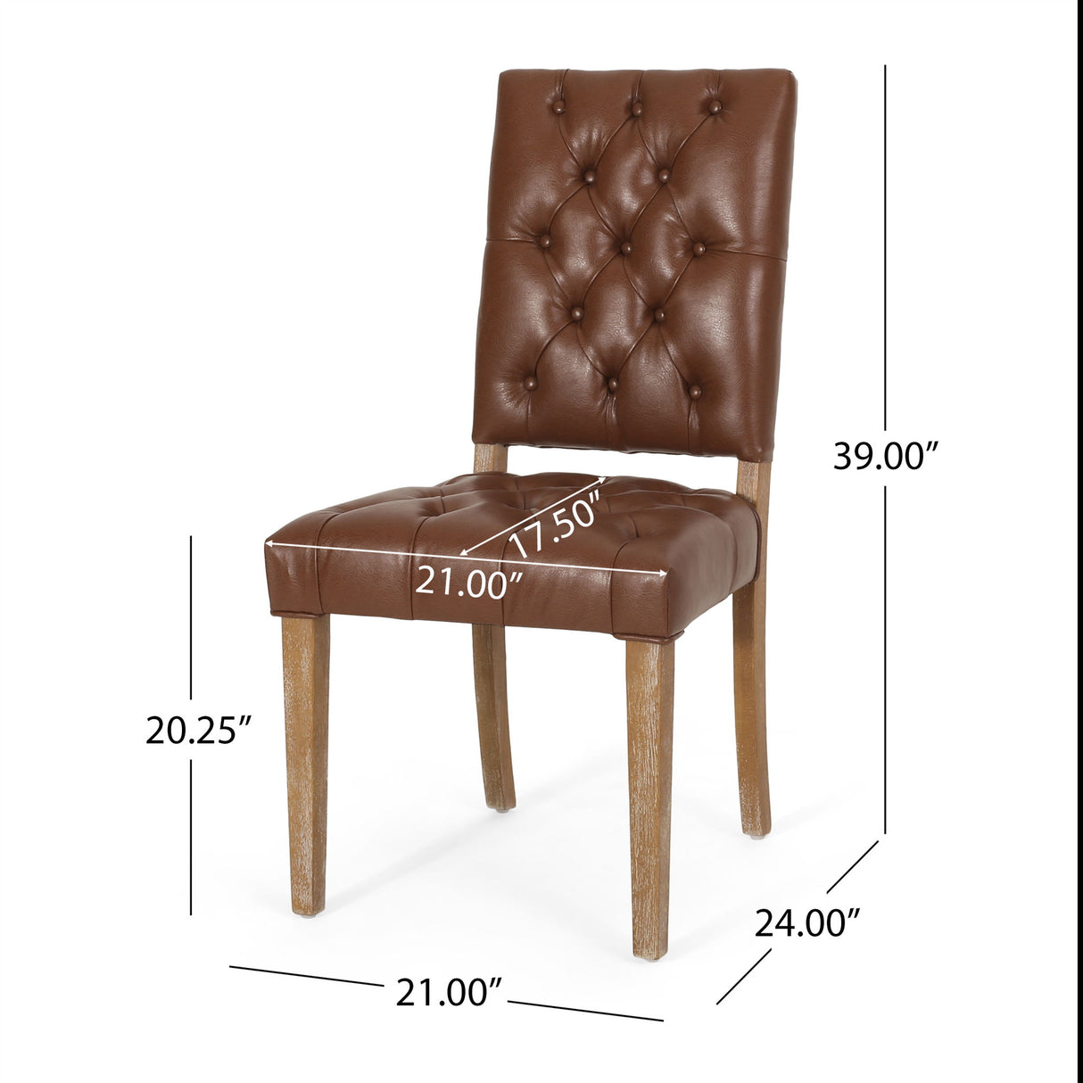 Sophisticated Dining Chair Set With Button Tufting - Light Brown / Weathered Wood