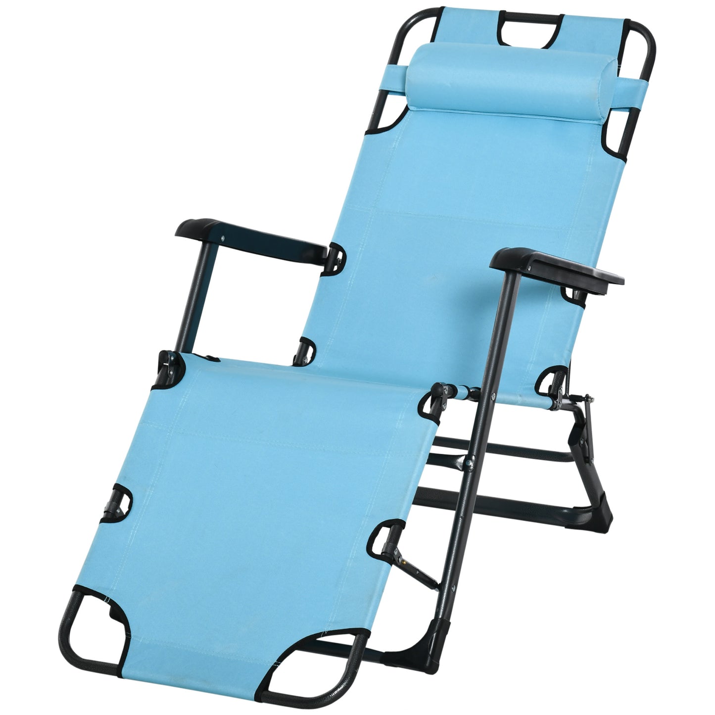 Outsunny Folding Chaise Lounge Chair for Outside, 2-in-1 Tanning Chair with Pillow & Pocket, Adjustable Pool Chair for Beach, Patio, Lawn, Deck, Blue