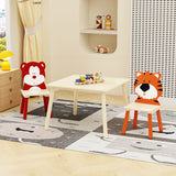 Table And 2 Chairs Set, Activity Play Table Set With Bear & Tiger Design - Natural