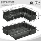 L-Shaped Sofa Couch With Pull Out Bed With Nailhead Trim & Rolled Arm