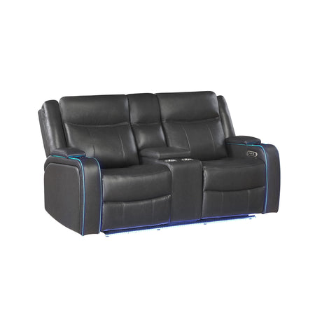 Blanca - Power Console Reclining Loveseat With LED Lights, Power Headrest And Speakers - Charcoal