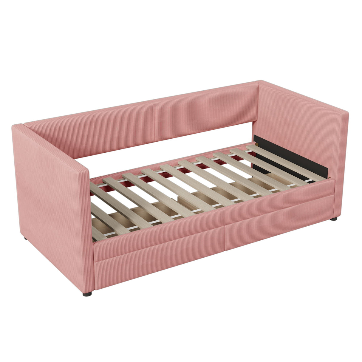 Corduroy Daybed With Two Drawers And Wood Slat