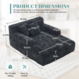 Chenille Interior Lazy Sofa Chaise Longue Armchair With 3 Pillows And Armrests