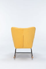 Rocking Chair Nursery, Teddy Upholstered Glider Rocker With High Backrest, Reading Chair Modern Rocking Accent Chairs Glider Recliner For Living Room - Yellow