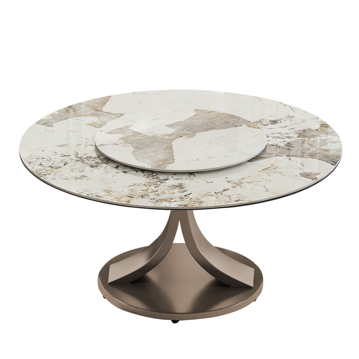 Modern Round Dining Table With 360° Rotating Lazy Susan Scratch & Chairs