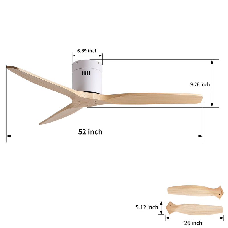 Low Profile Flush Ceiling Fan Without Light - Matte White / White