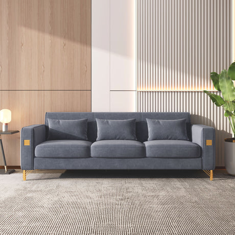 Velvet Sofa With Pillows And Metal Leg For Living Room