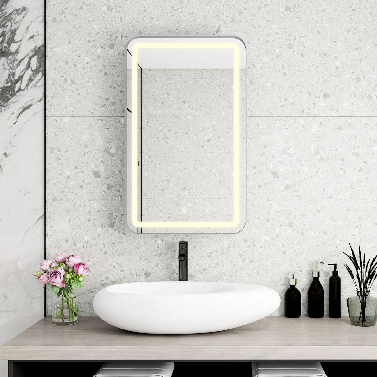 Rectangle Medicine Cabinet Mirror Bathroom Mirror With Storage Wall Mounted Medicine Mirror Cabinet With LED - Sliver